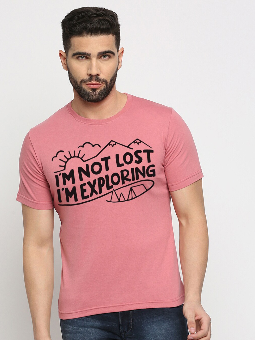 

MOD ECRU Unisex Typography Printed Round Neck Cotton T-shirt, Pink