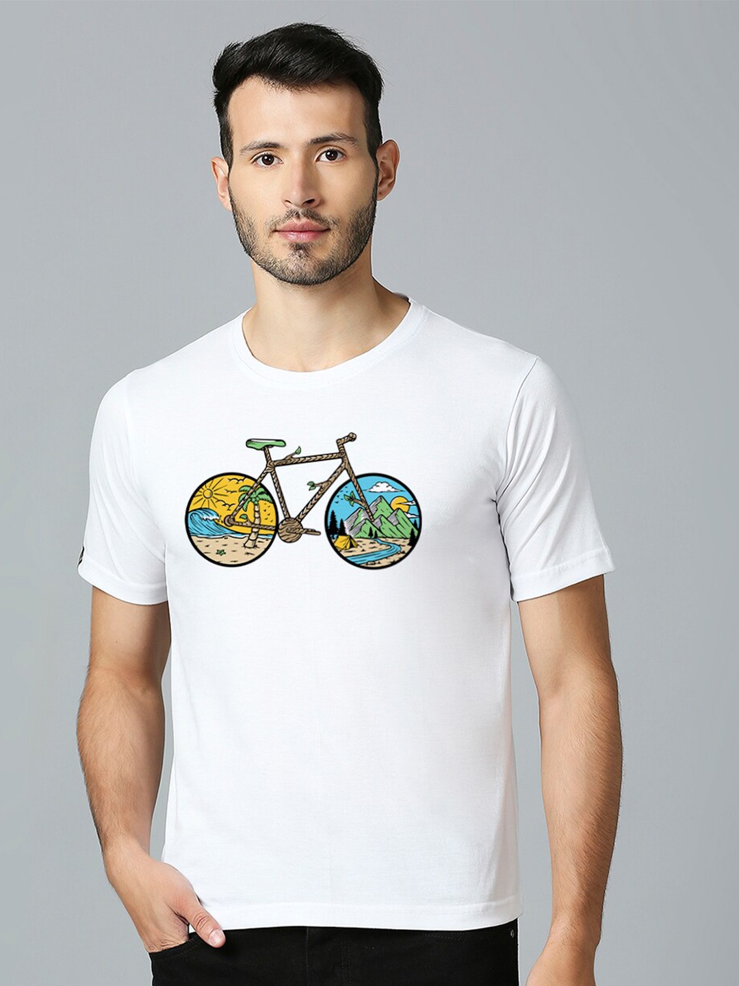 

MOD ECRU Unisex Graphic Printed Round Neck Cotton T-shirt, White