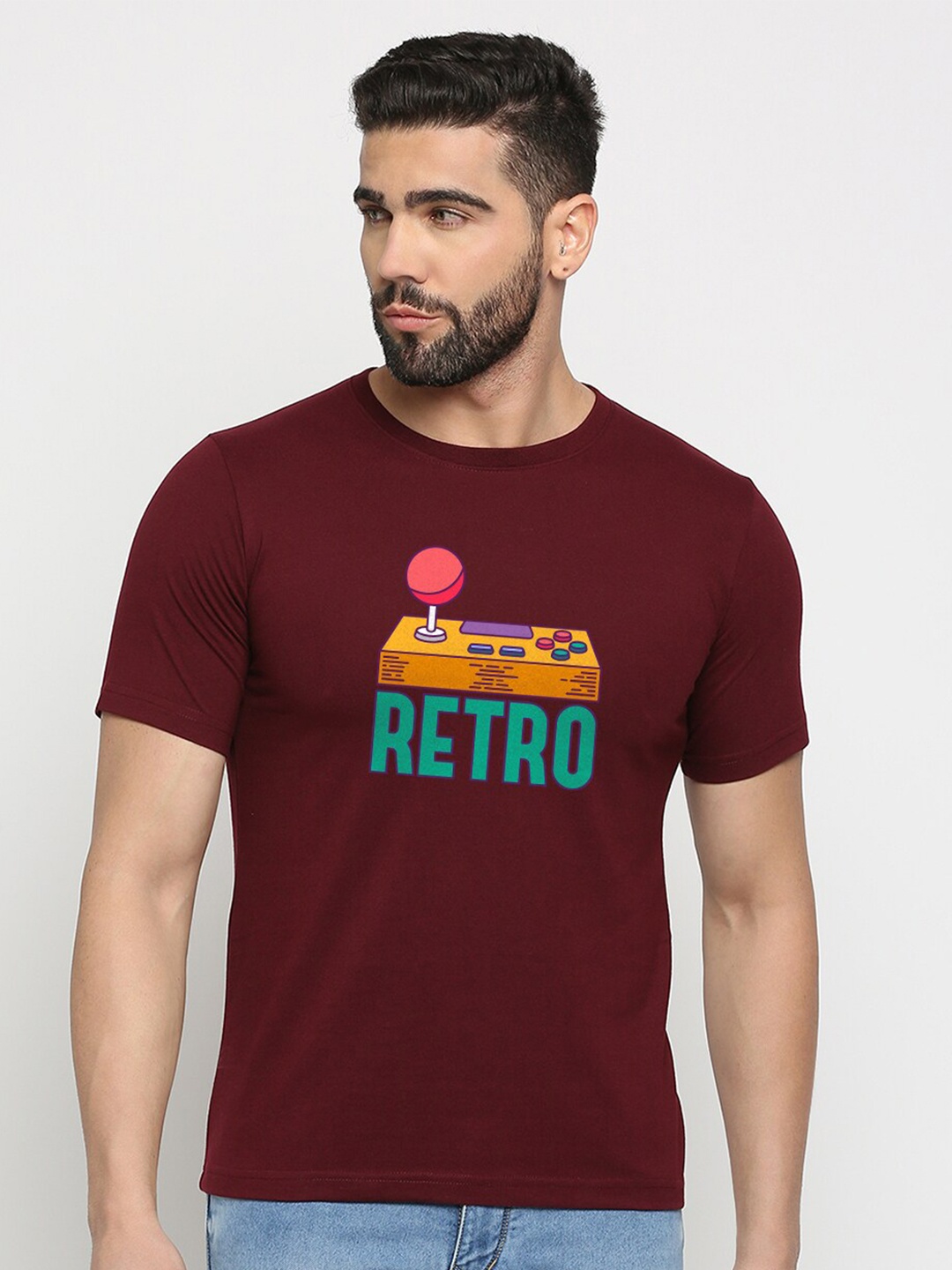 

MOD ECRU Unisex Graphic Printed Round Neck Cotton T-shirt, Maroon