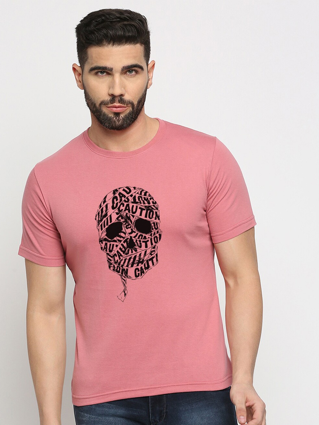 

MOD ECRU Round Neck Printed Cotton T-shirt, Pink