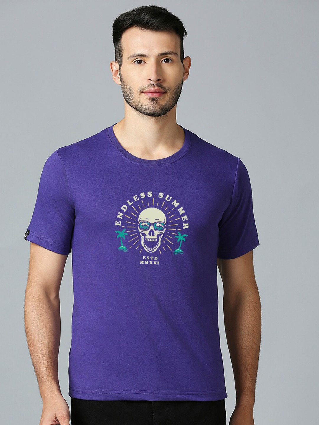 

MOD ECRU Unisex Graphic Printed Round Neck Cotton T-shirt, Purple