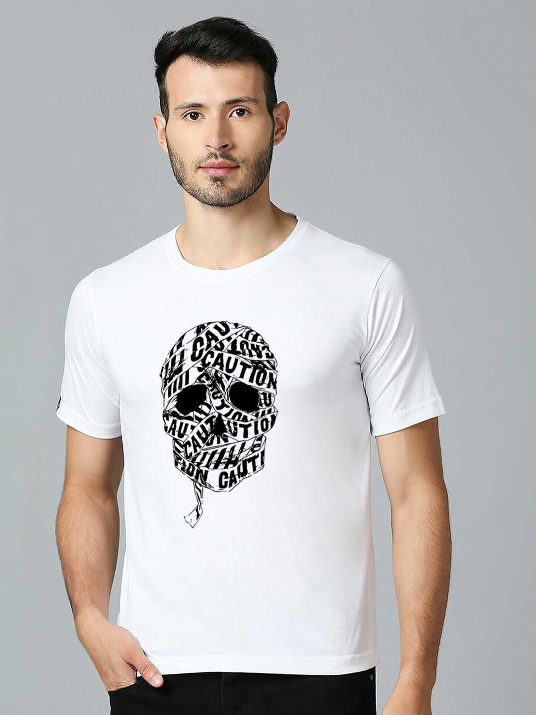 

MOD ECRU Unisex Graphic Printed Round Neck Cotton T-shirt, White