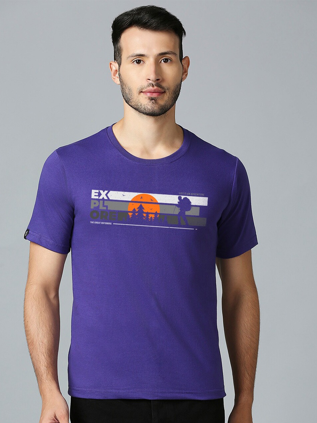 

MOD ECRU Unisex Graphic Printed Round Neck Cotton T-shirt, Purple