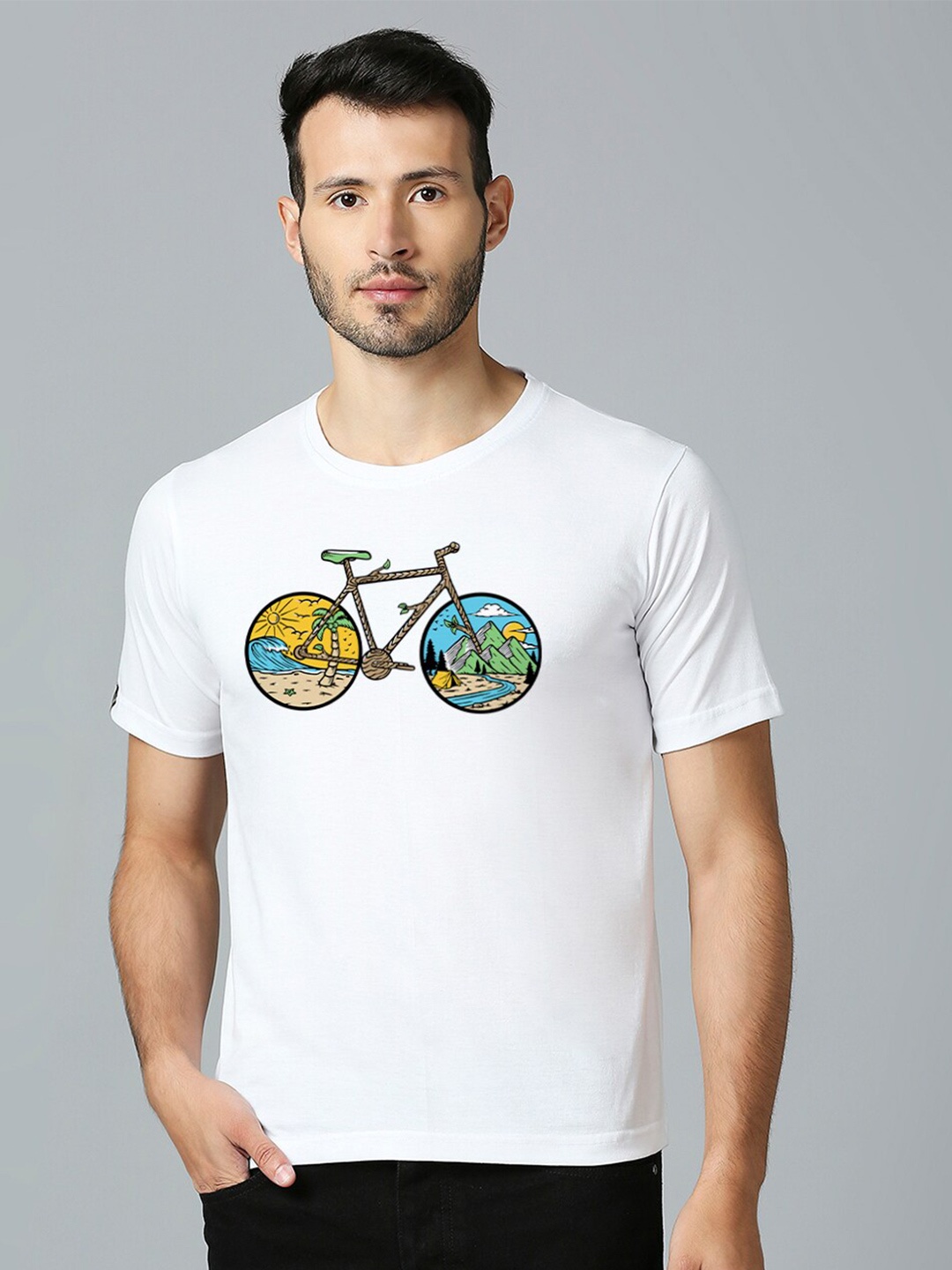 

MOD ECRU Unisex Graphic Printed Round Neck Cotton T-shirt, White