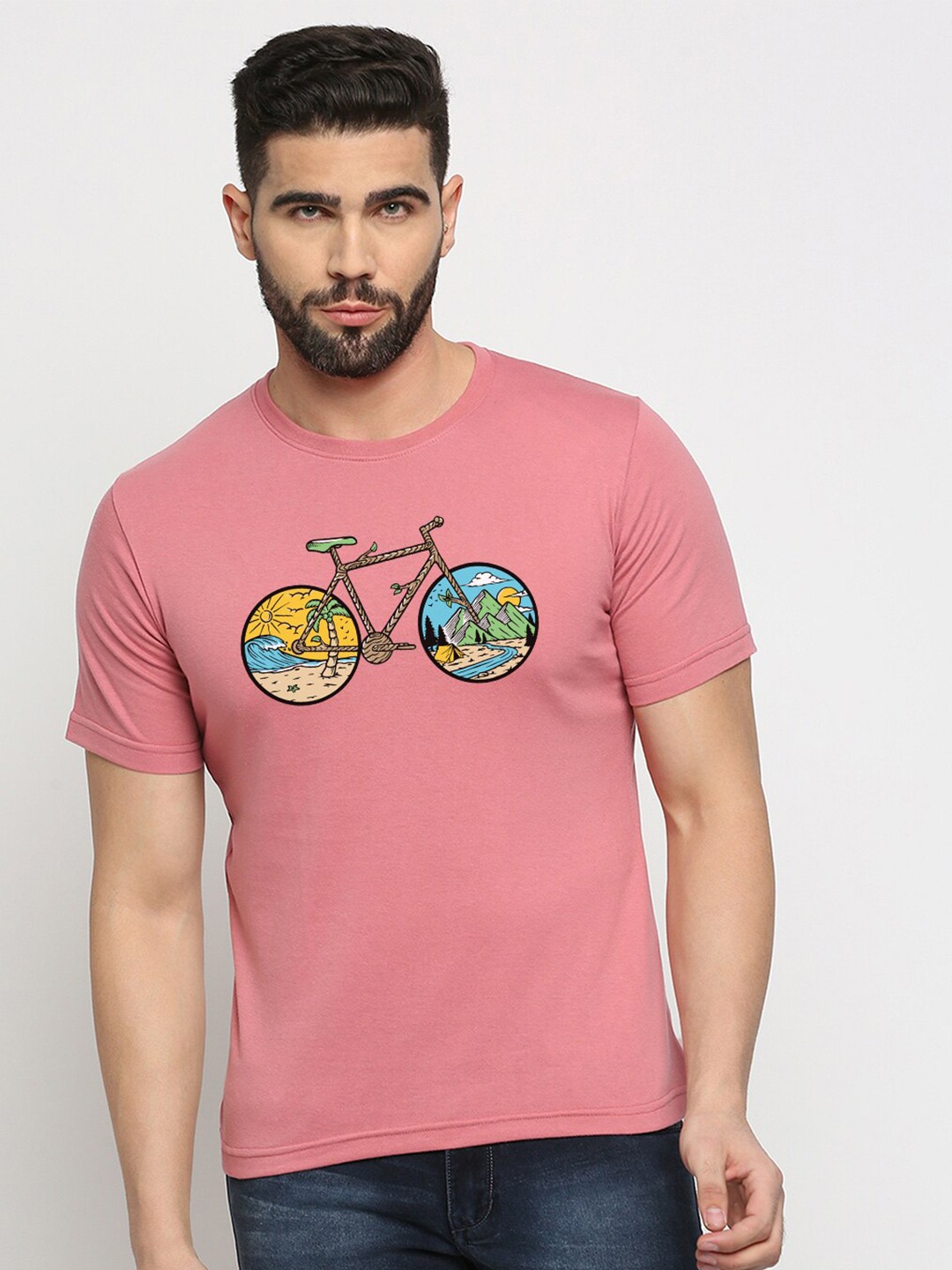 

MOD ECRU Unisex Graphic Printed Round Neck Cotton T-shirt, Pink