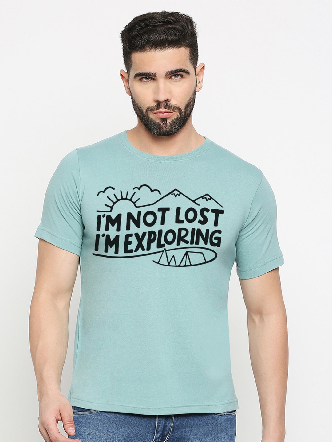 

MOD ECRU Round Neck Typography Printed Cotton T-shirt, Green