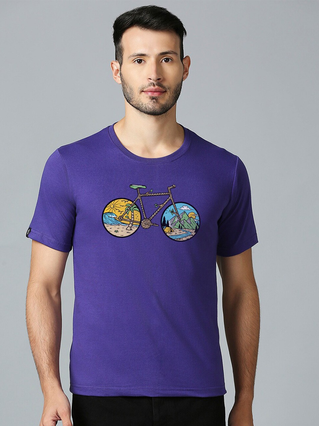 

MOD ECRU Unisex Graphic Printed Round Neck Cotton T-shirt, Purple