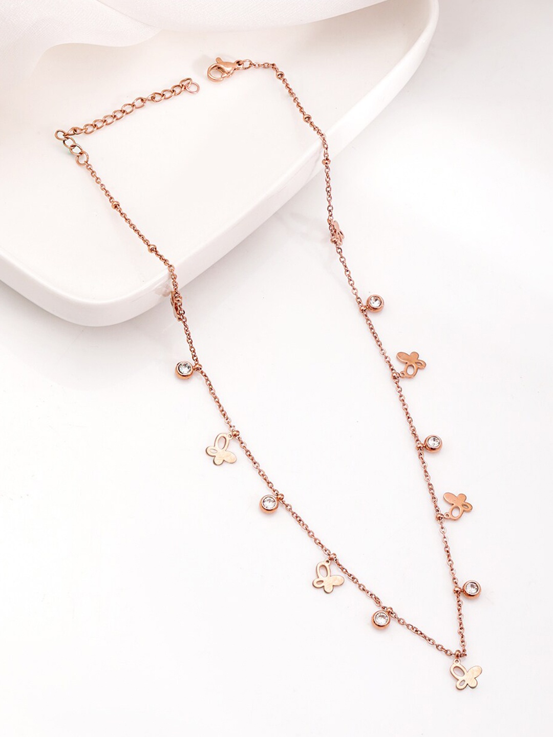 

Rubans 18K Gold Plated Stainless Steel Tarnish-Free Waterproof Stone Necklace, Rose gold