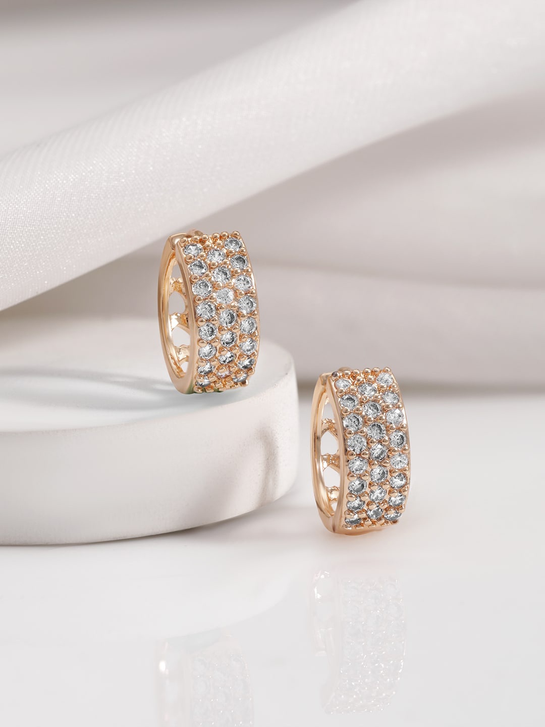 

Rubans 18KT Rose Gold-Plated Cubic Zirconia Studded Circular Hoop Earrings