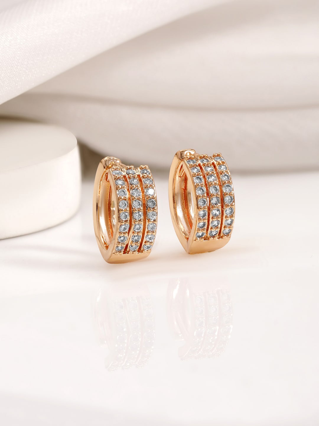 

Rubans 18KT Gold Plated Cubic Zirconia Studded Hoop Earrings