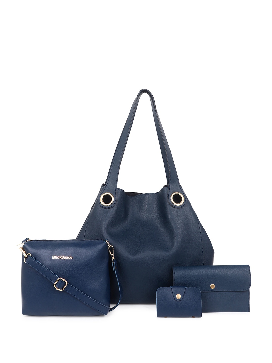 

Black Spade Set of 4 Structured Tote Bag With Sling Bag And Wallet & Card Holder, Blue