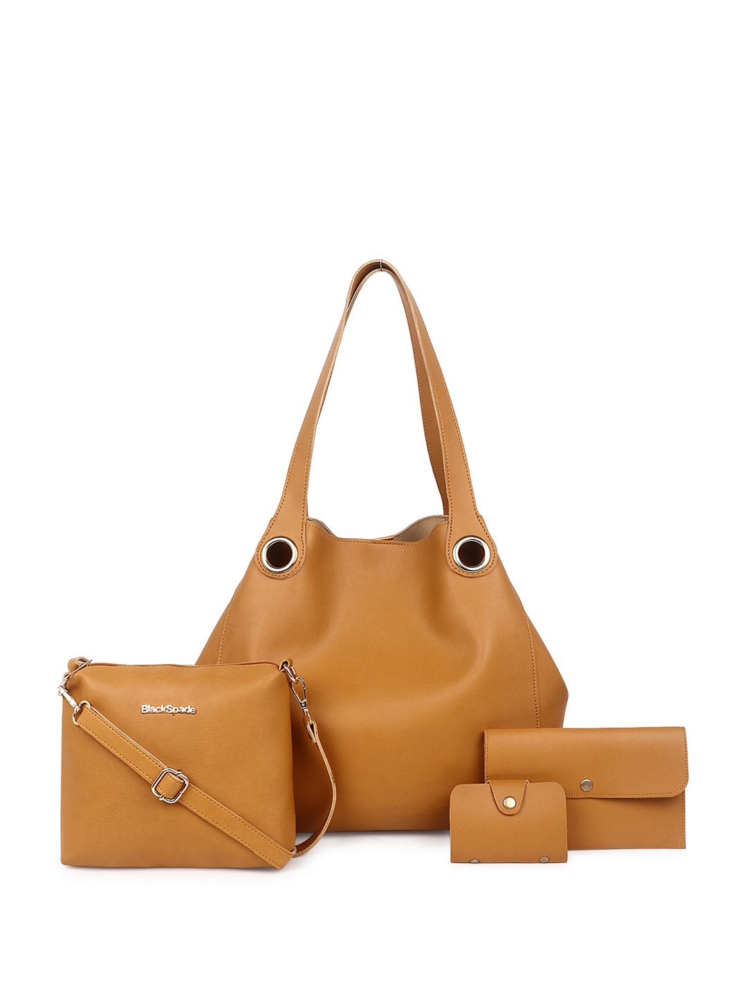 

Black Spade Set of 4 Structured Tote Bag With Sling Bag And Wallet & Card Holder, Mustard