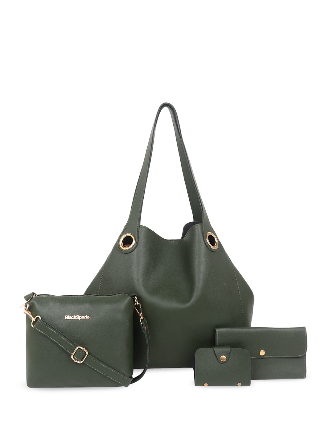 

Black Spade Set of 4 Structured Tote Bag With Sling Bag And Wallet & Card Holder, Green