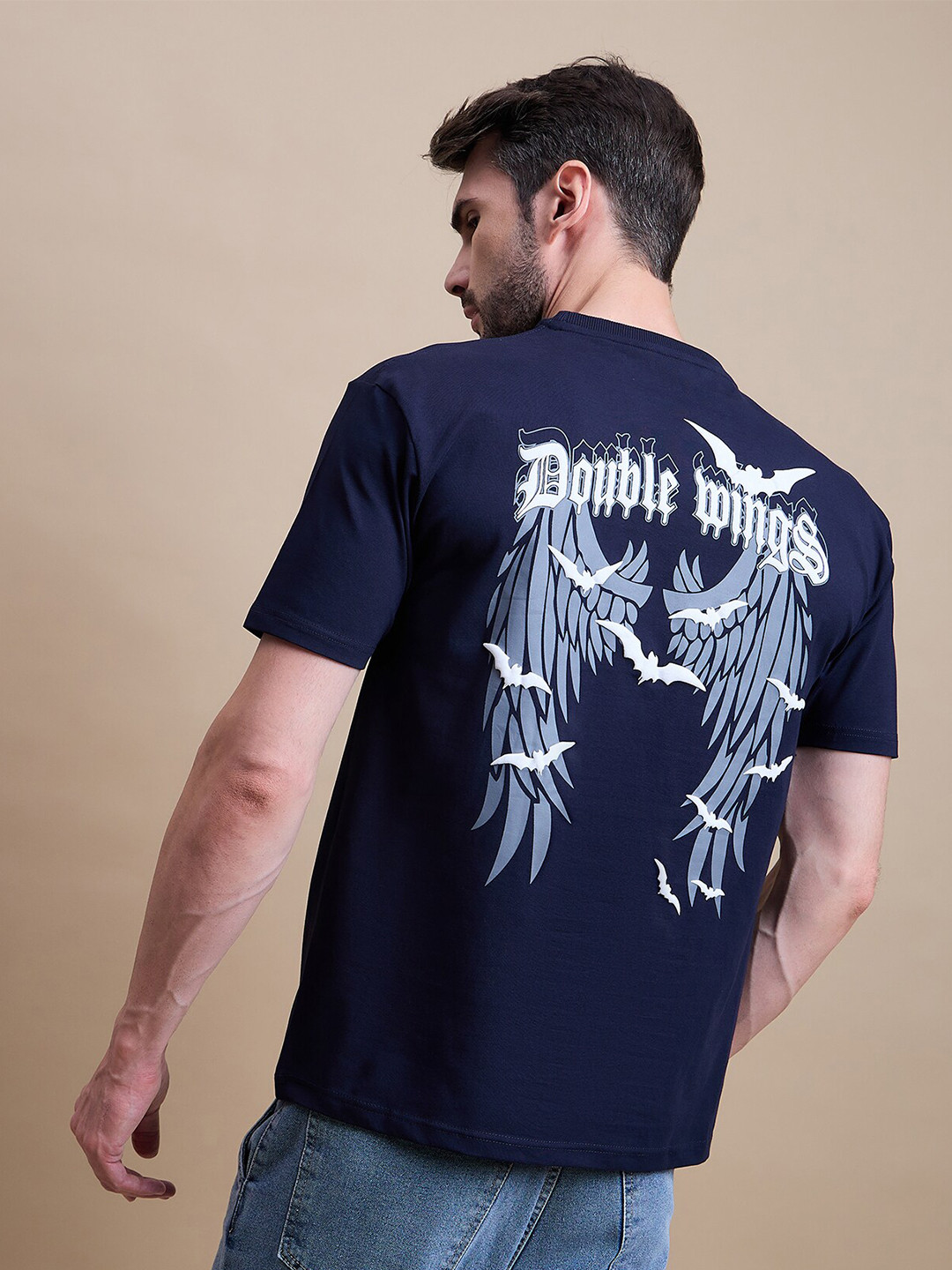 

REPRISE Men Typography Round Neck Printed T-shirt, Navy blue