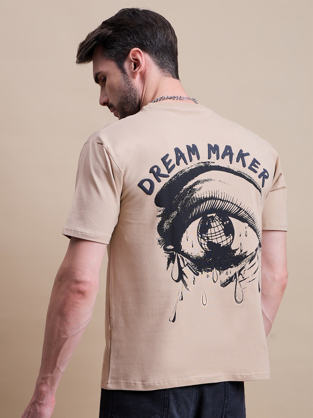 

REPRISE Men Round Neck Typography Printed T-shirt, Beige