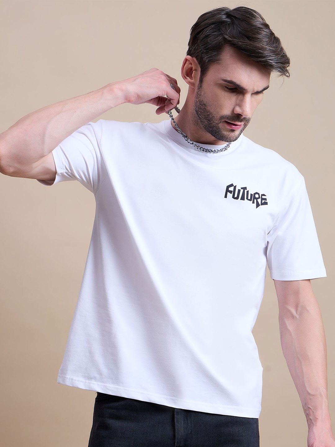 

REPRISE Men Round Neck Typography Printed T-shirt, White