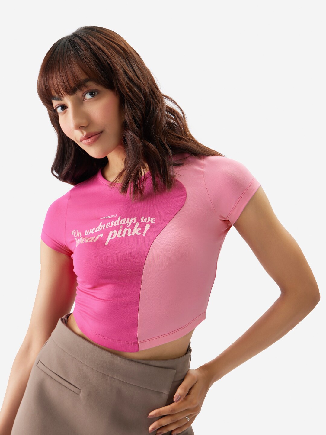 

The Souled Store Print Cotton Crop Top, Pink