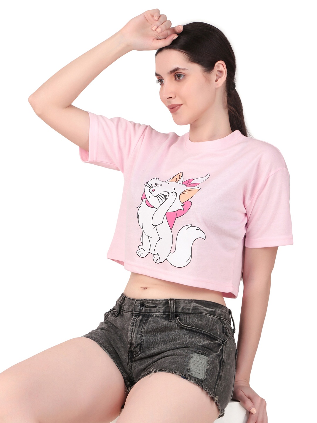 

Brazo Women Printed Cotton T-shirt, Pink