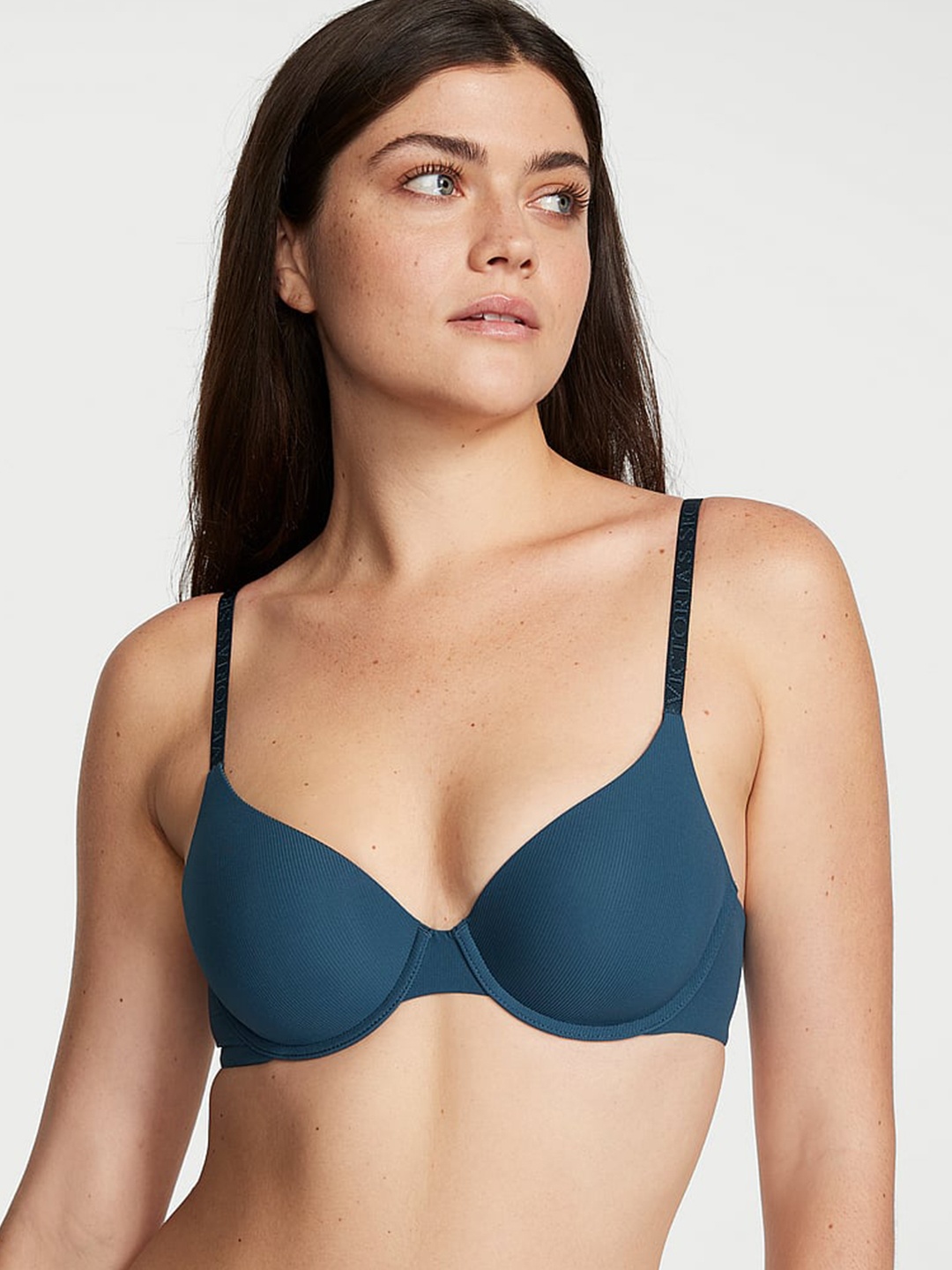

Victoria's Secret The T-shirt Lightly Lined Smooth Micro-Rib Demi Bra With All Day Comfort, Blue