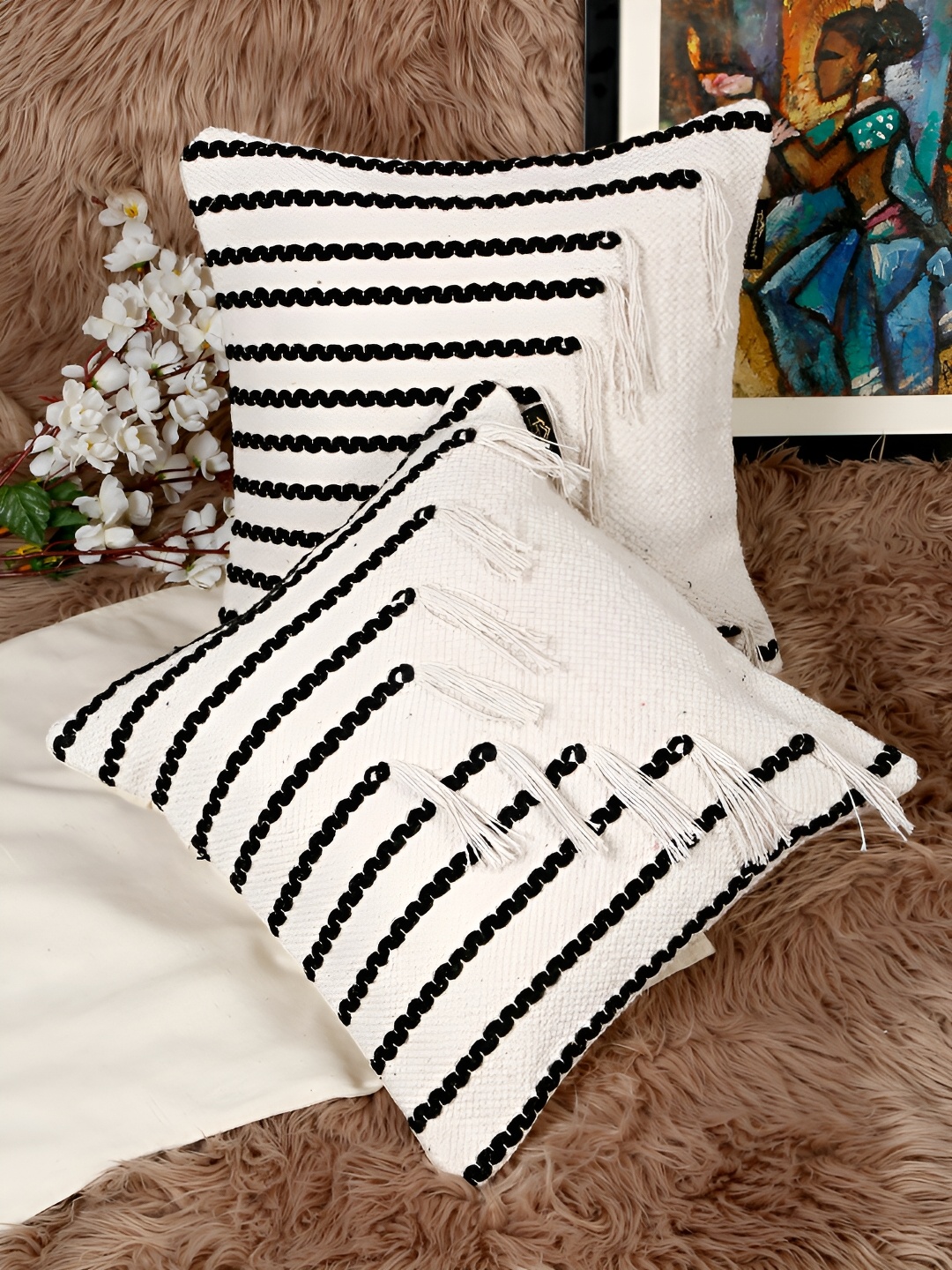 

HOSTA HOMES Black & White 2 Pieces Geometric Cotton Square Cushion Covers
