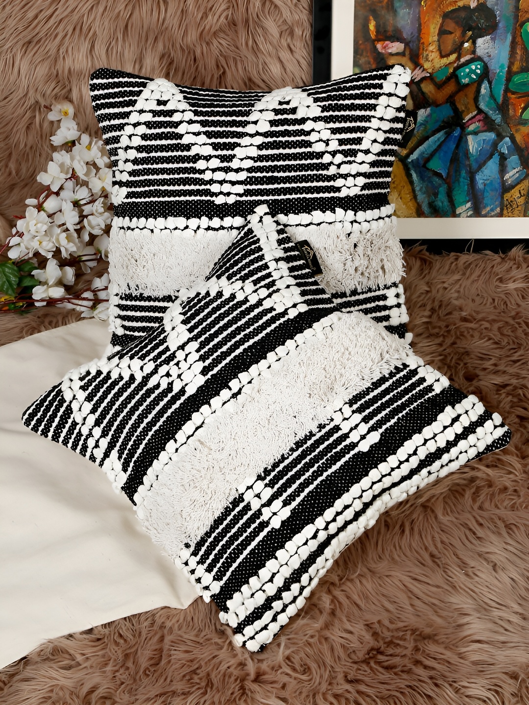 

HOSTA HOMES Black & White 2 Pieces Geometric Cotton Square Cushion Covers