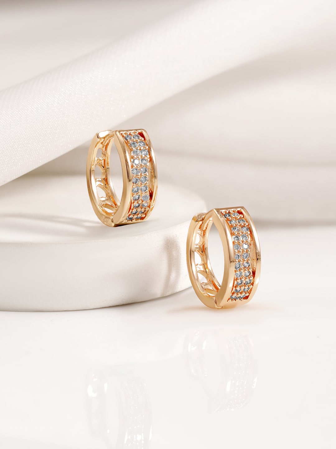 

Rubans18KT Gold Plated Cubic Zirconia Studded Hoop Earrings
