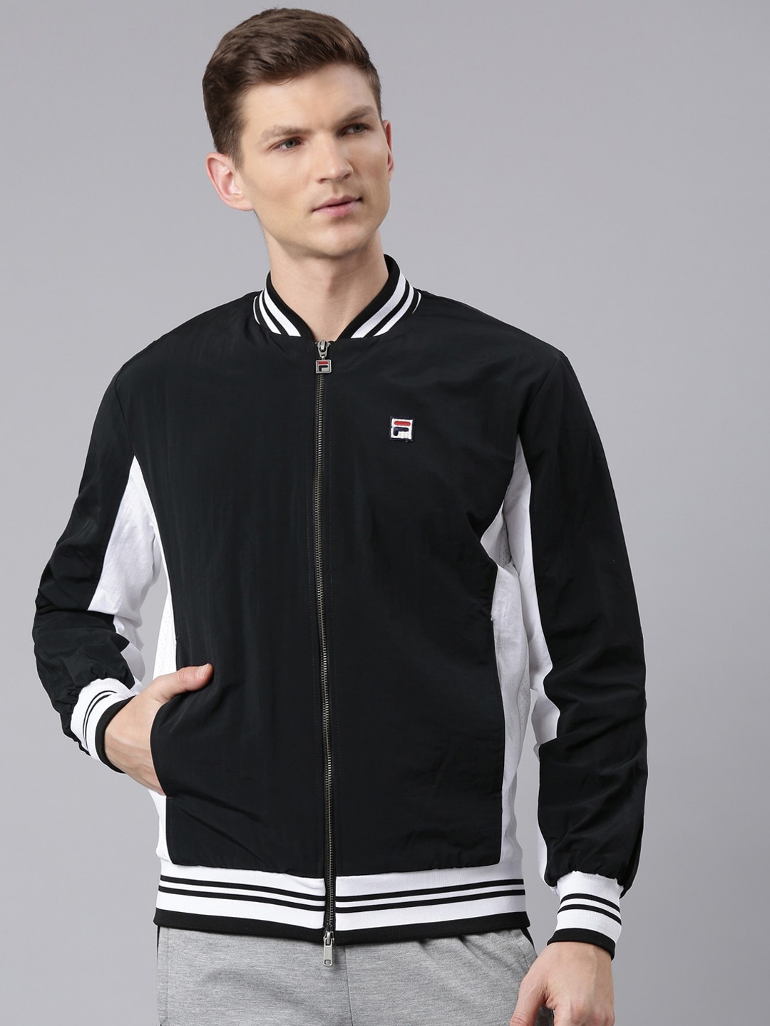

FILA Stand Collar Bomber Jacket, Black