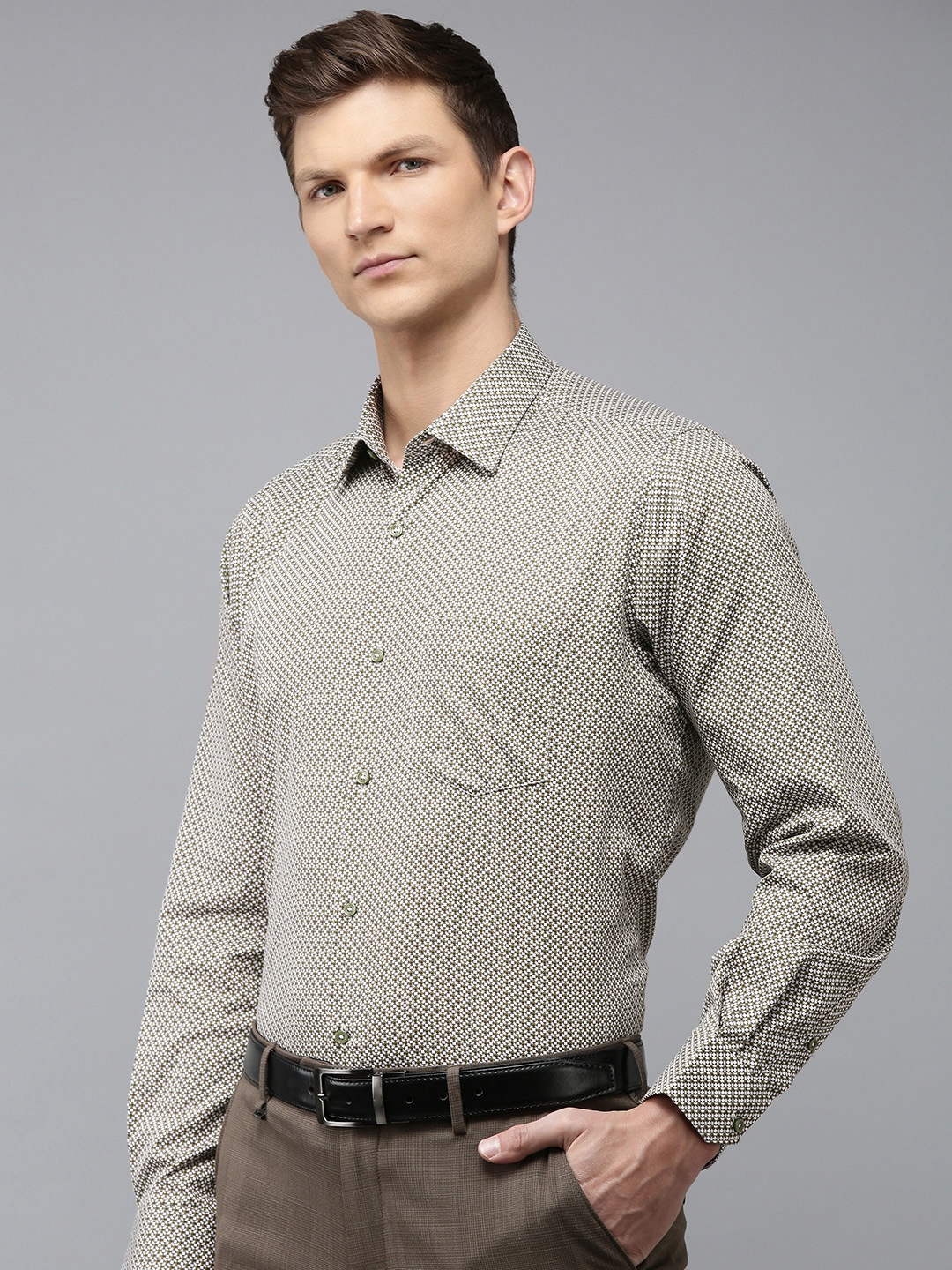 

Van Heusen Opaque Printed Pure Cotton Formal Shirt, Olive
