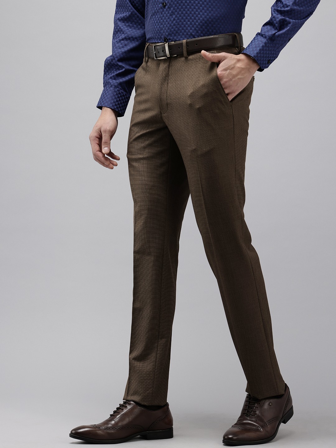 

Van Heusen Men Textured Slim Fit Formal Trousers, Brown