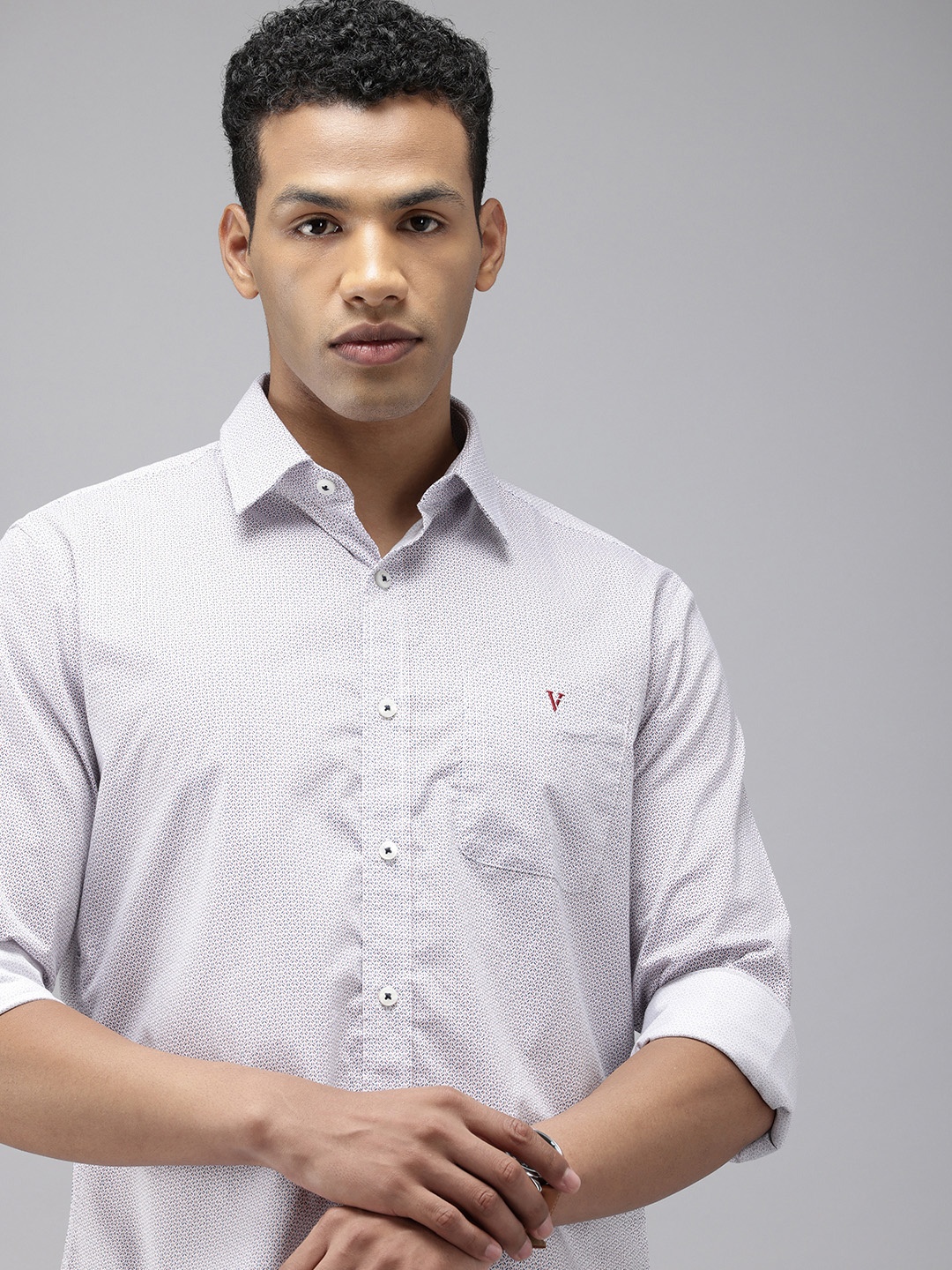 

Van Heusen Sport Slim Fit Micro Ditsy Printed Pure Cotton Casual Shirt, White