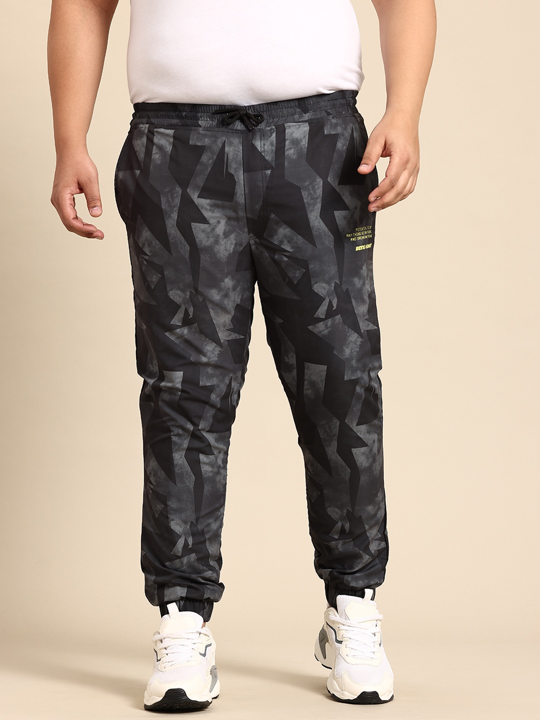 

Being Human Plus Size Geometric Printed Joggers, Black