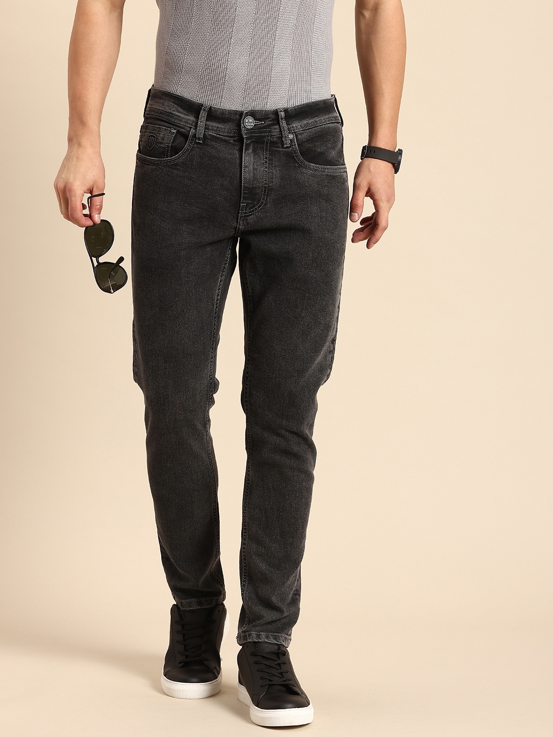 

Being Human Men Heavy Fade Stretchable Jeans, Black