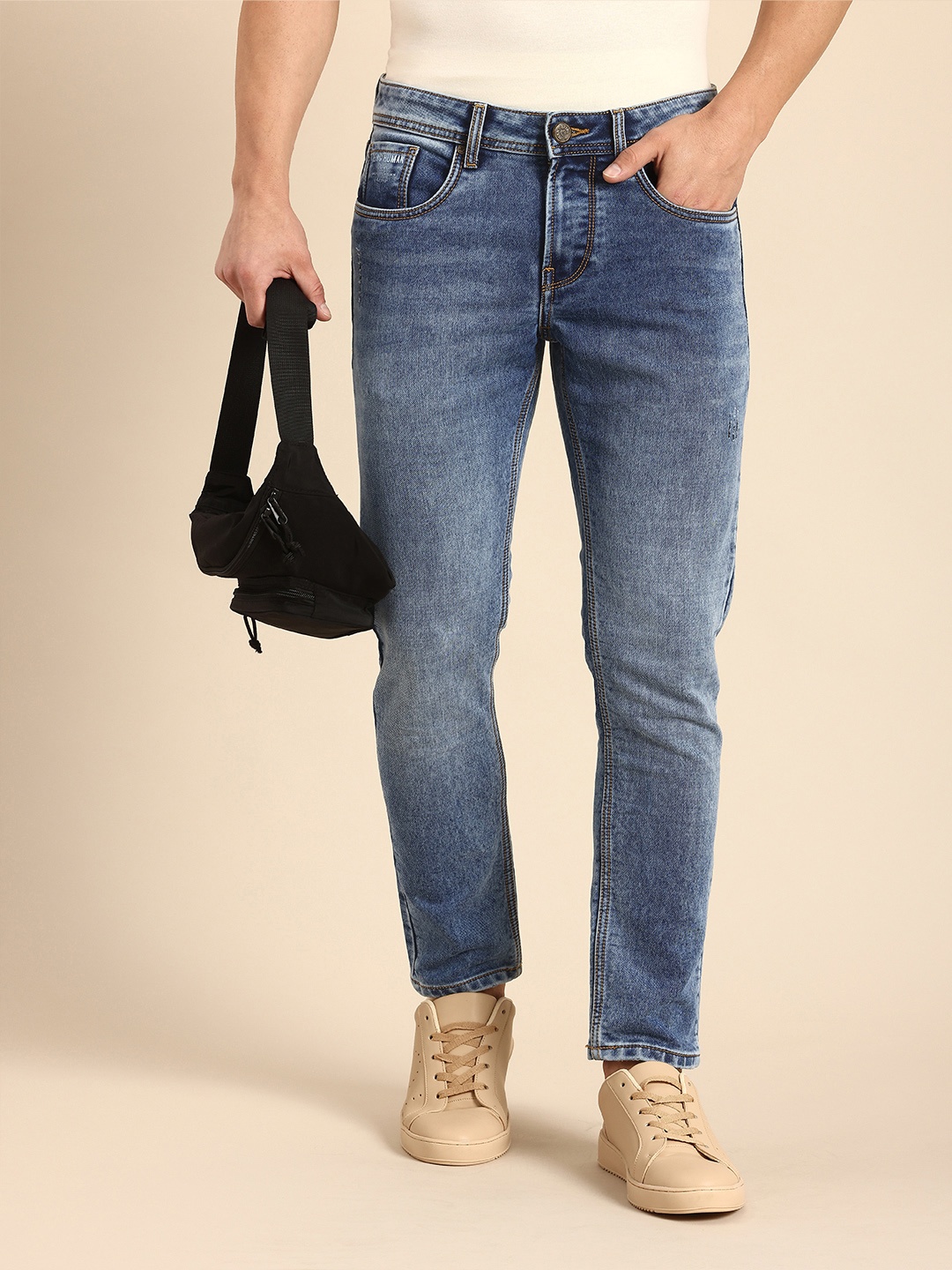 

Being Human Men Cropped Fit Heavy Fade Stretchable Jeans, Blue