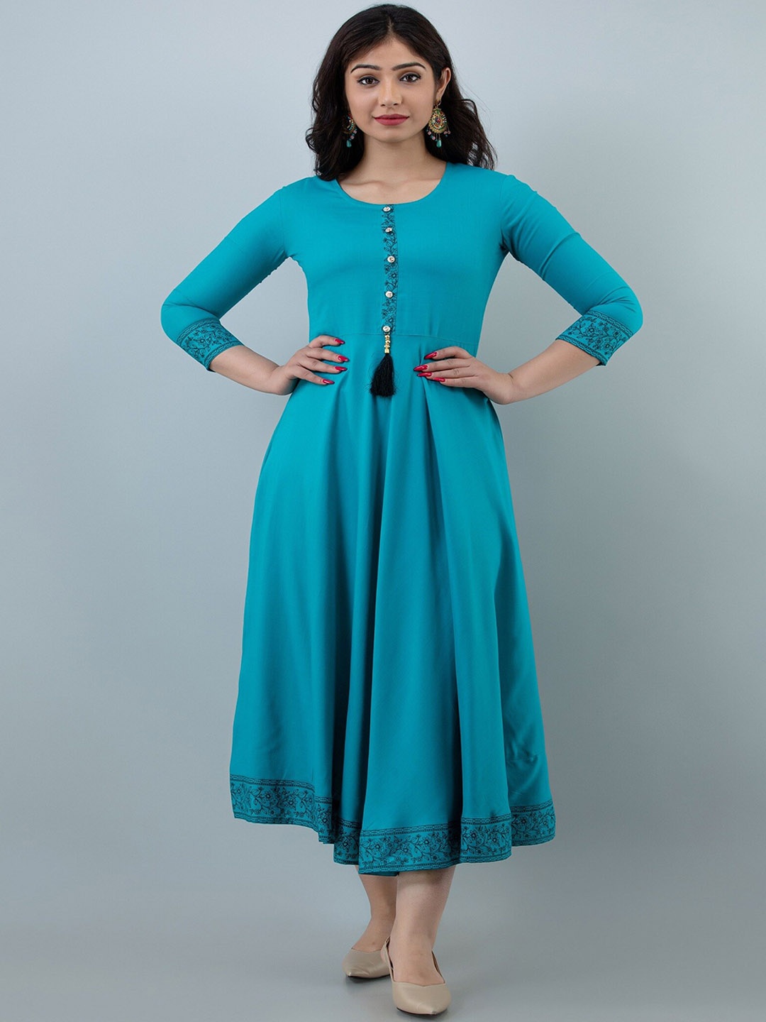 

PEARL IND Round Neck Rayon Anarkali Kurta, Teal
