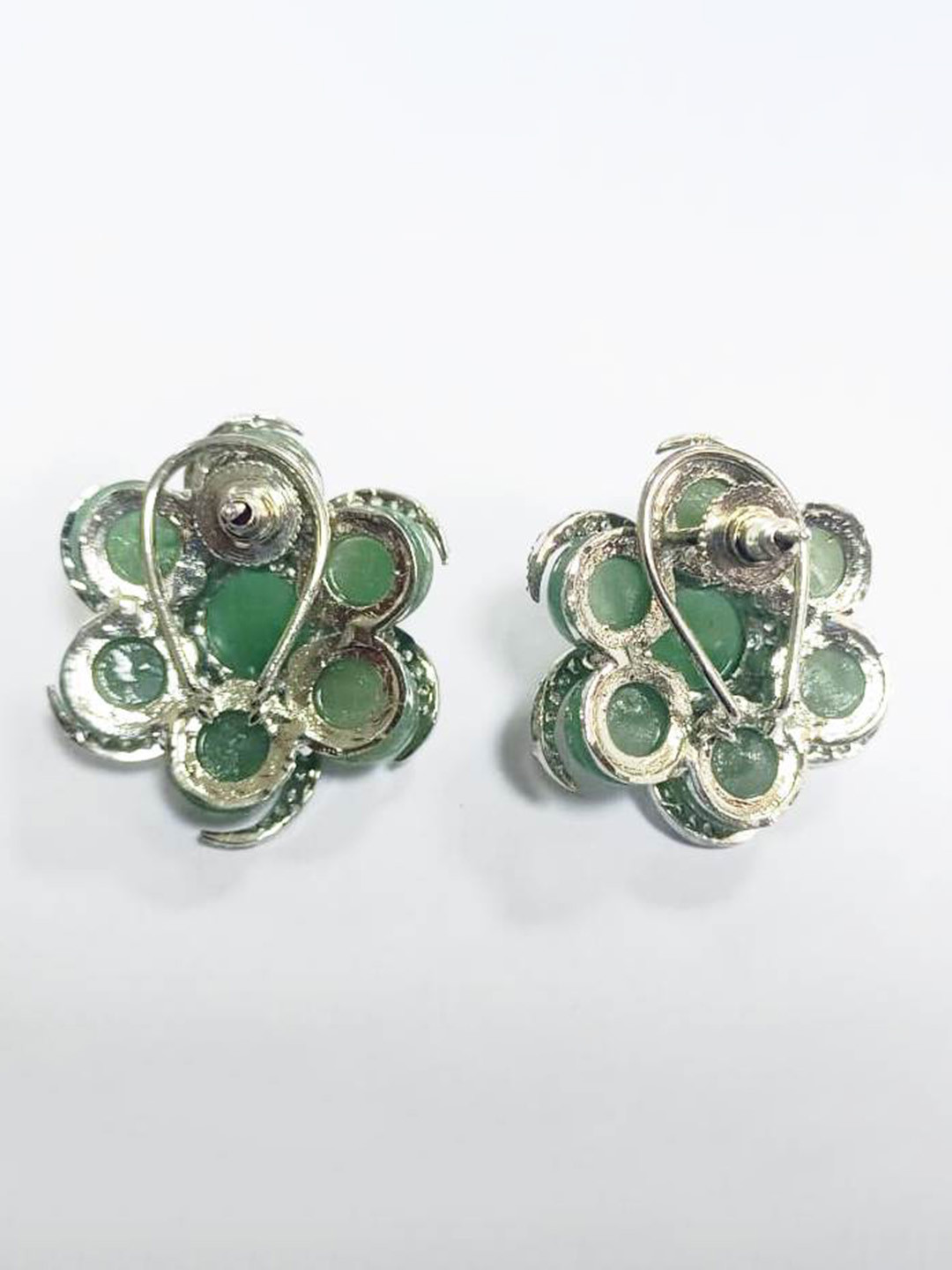 

MODARTA Stone-Studded Brass Floral Studs Earrings, Green