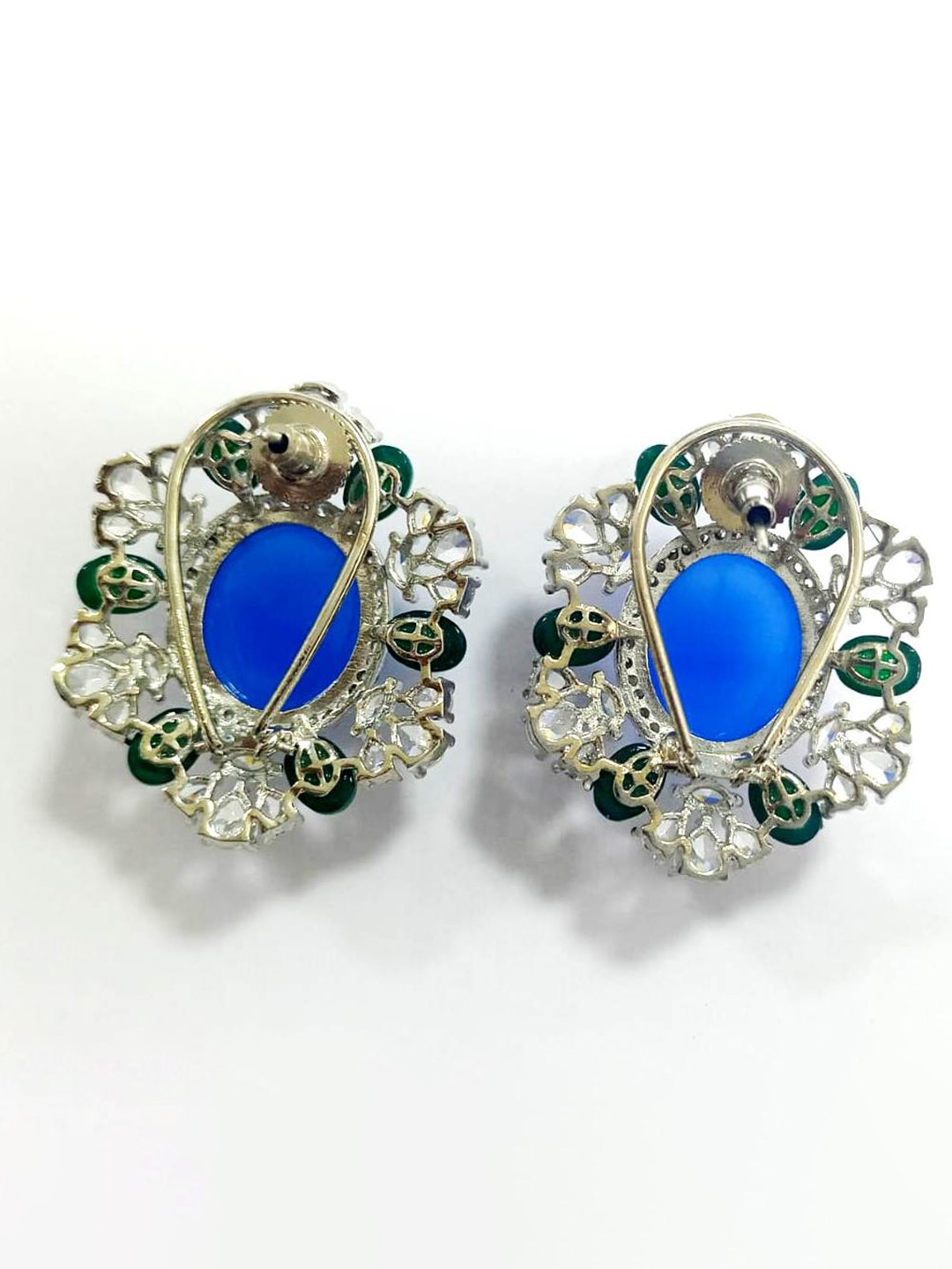 

MODARTA Stone-Studded Brass Floral Studs Earrings, Blue