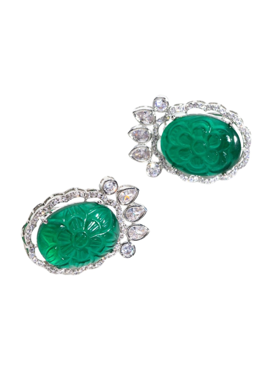 

MODARTA Brass Stone Studded Contemporary Studs Earrings, Silver