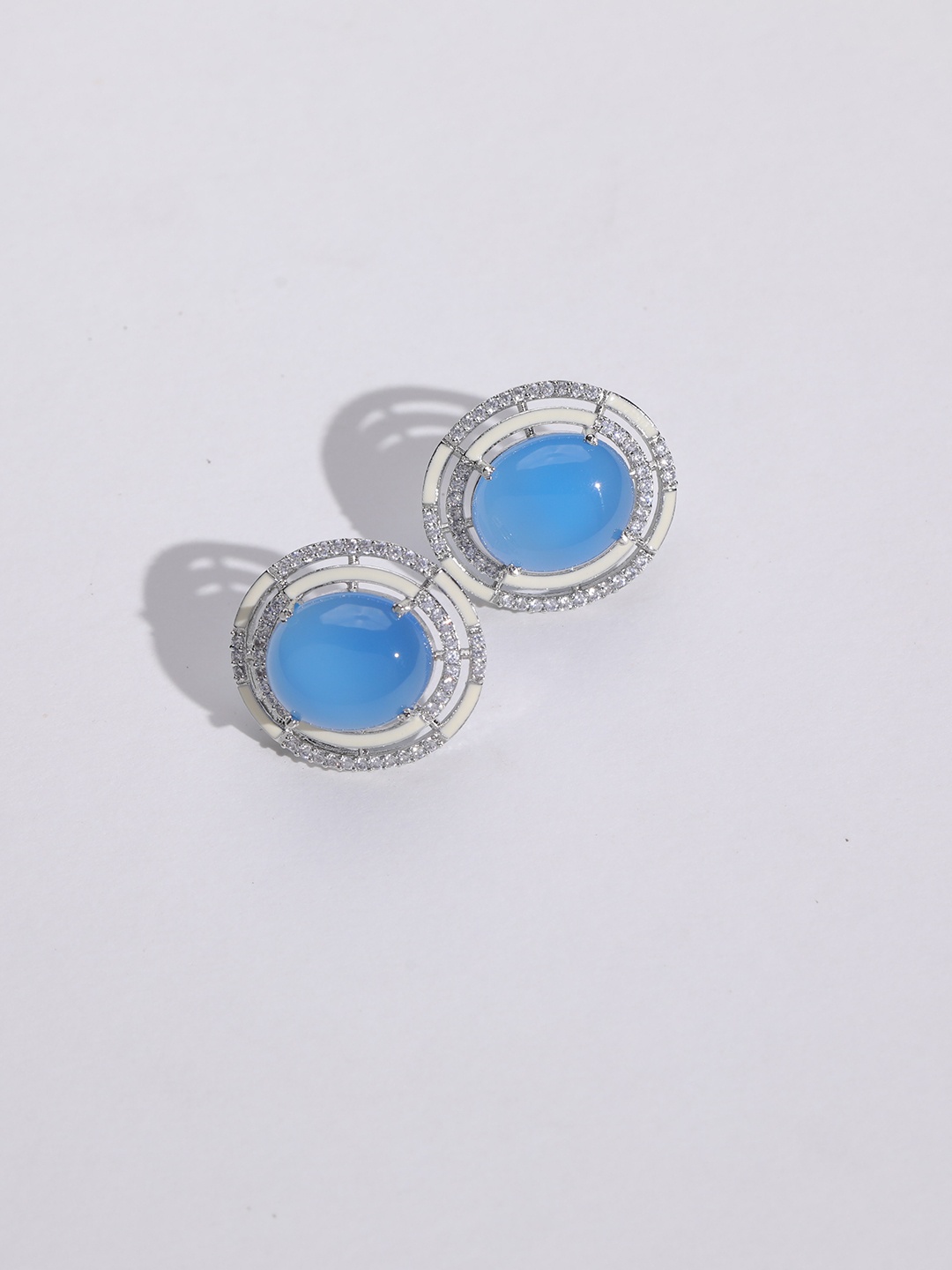 

MODARTA Stone-Studded Brass Circular Studs Earrings, Blue