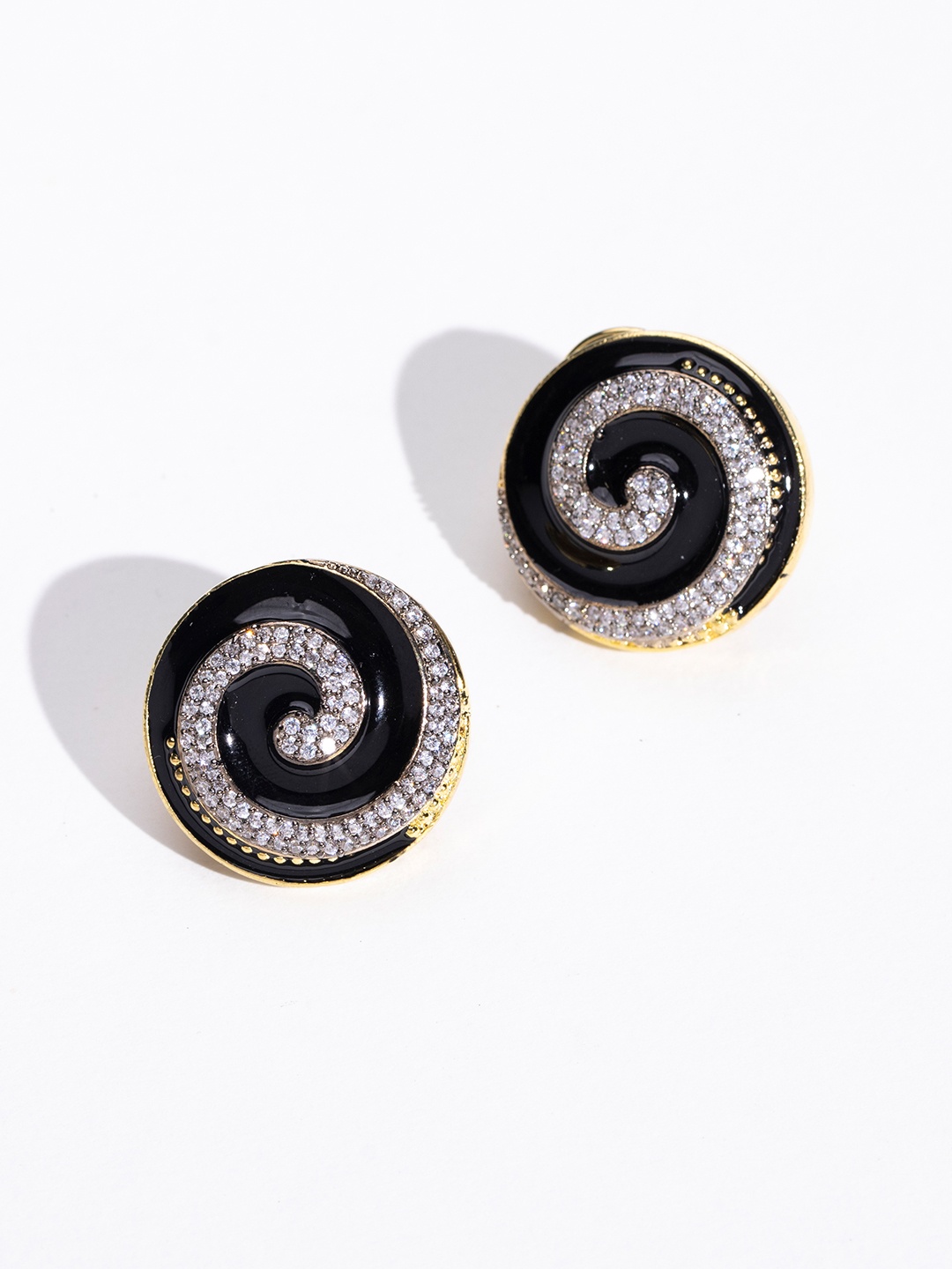 

MODARTA Stone-Studded Brass Circular Studs Earrings, Black