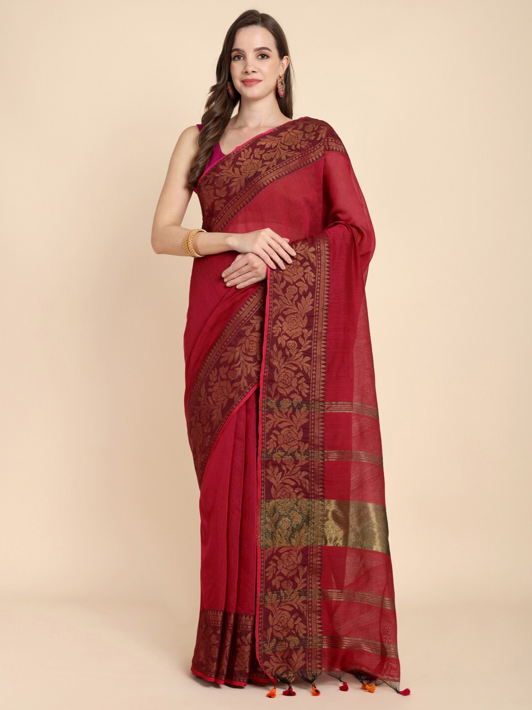 

SLAGHA Zari Silk Cotton Saree, Red