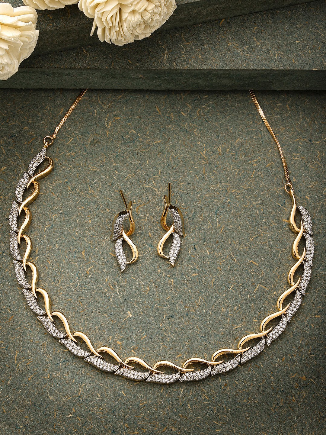 

KARATCART Rose Gold Plated Cubic Zirconia Studded Jewellery Set