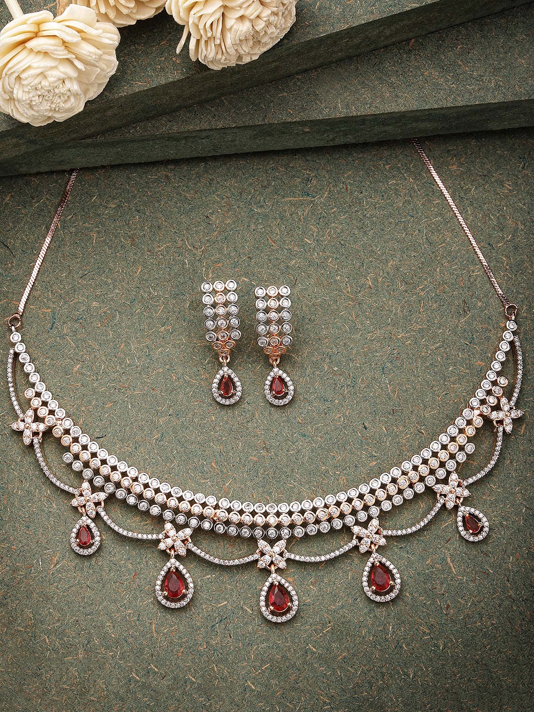 

KARATCART Rose Gold-Plated CZ-Studded Jewellery Set