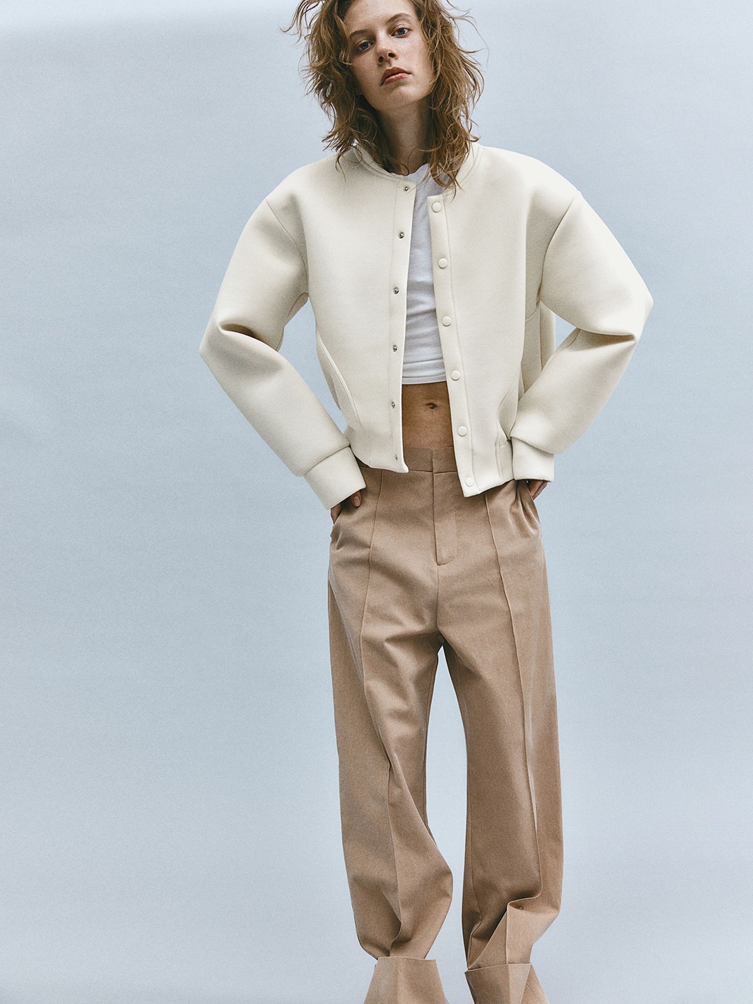 

H&M Oversized Jersey Bomber Jacket, Off white