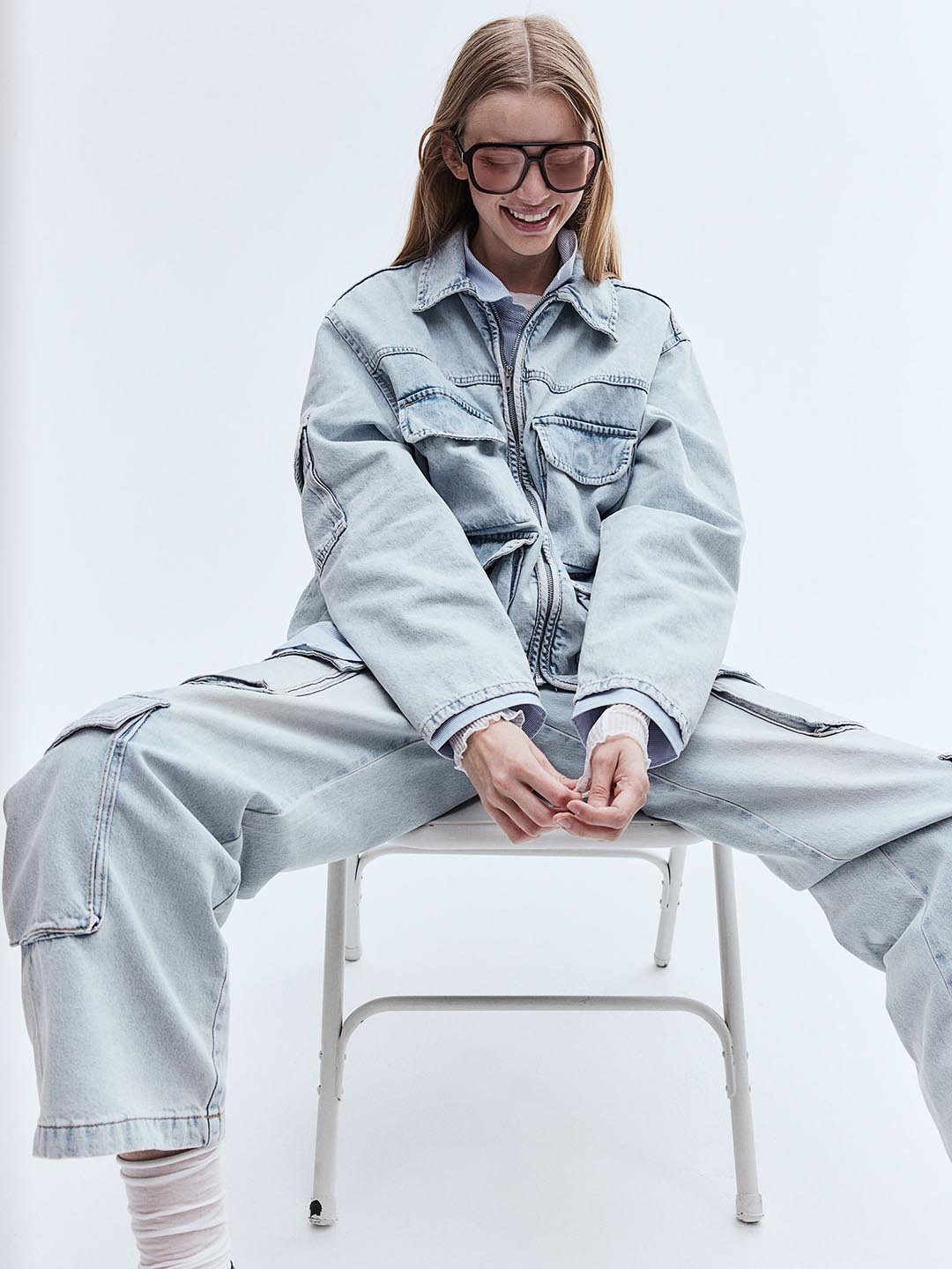 

H&M Pure Cotton Denim Utility Jacket, Blue
