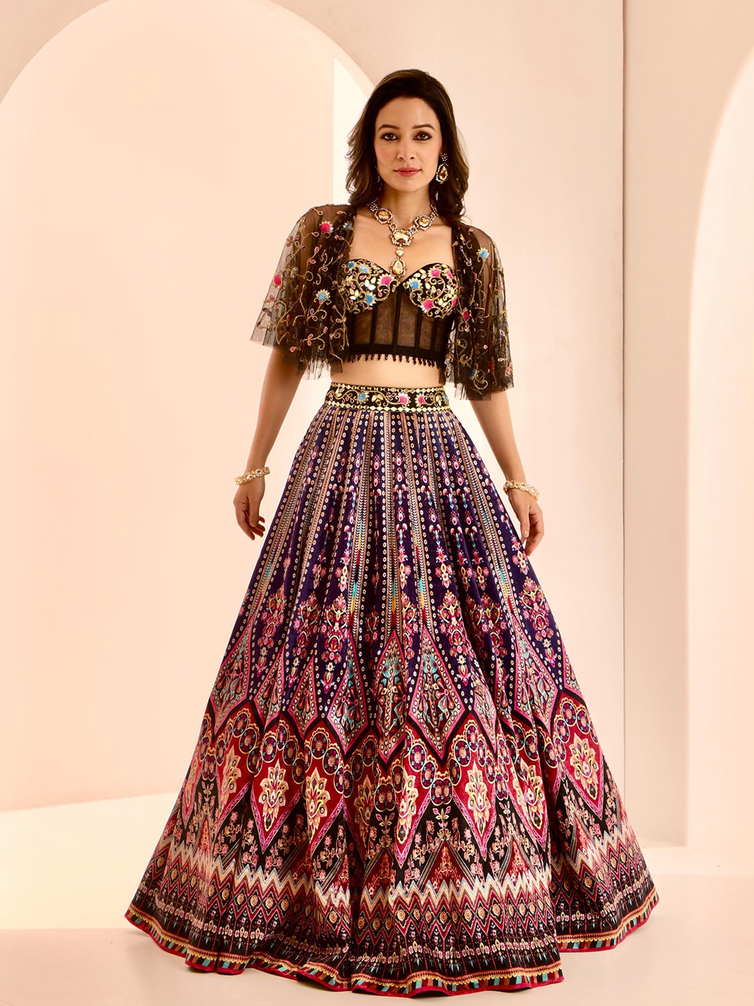 

Rashika Sharma Embroidered Mirror Work Made to Measure Lehenga & Blouse, Black