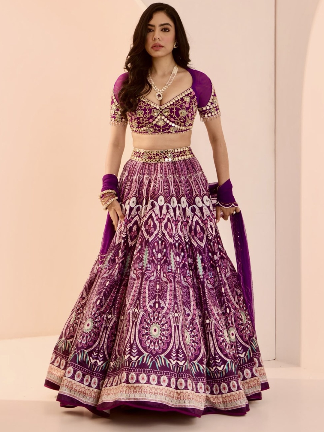 

Rashika Sharma Embroidered Mirror Work Made to Measure Lehenga & Blouse With Dupatta, Purple