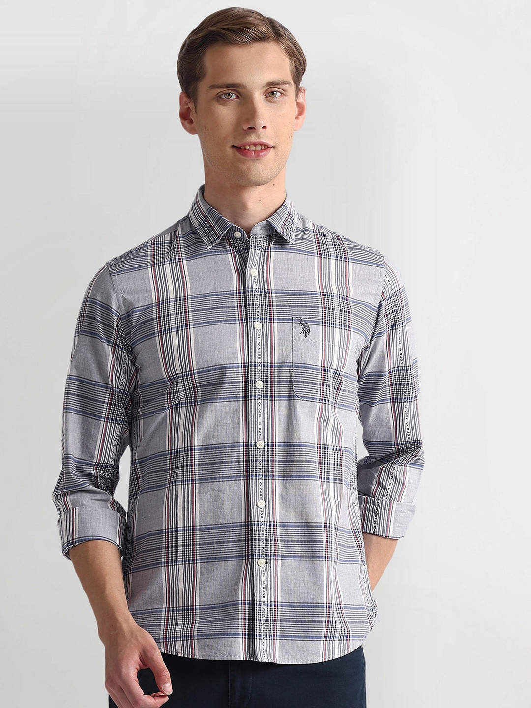 

U.S. Polo Assn. Denim Co. Slim Fit Tartan Checks Opaque Casual Shirt, Grey