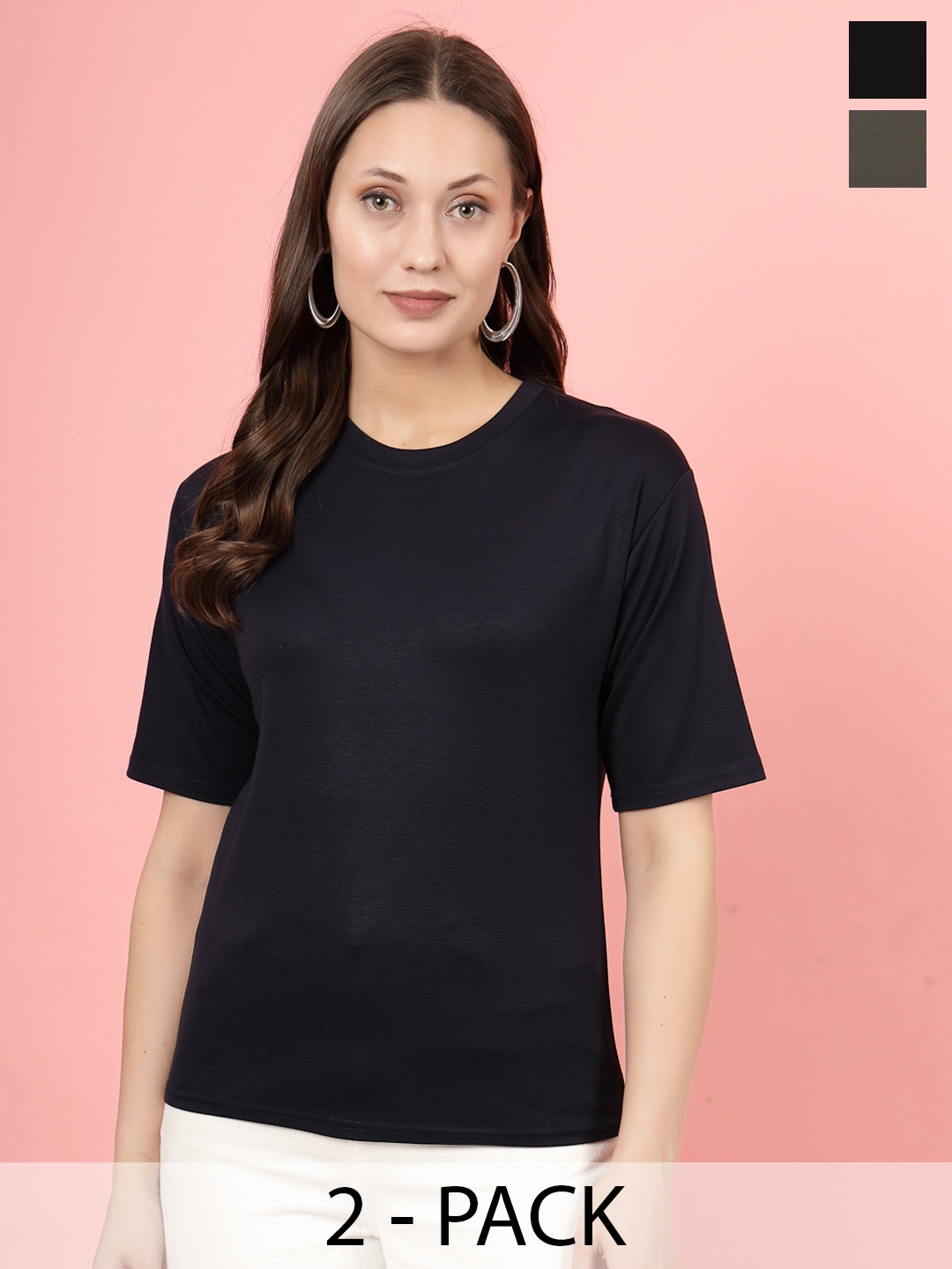

Clora Creation Pack Of 2 Round Neck Three-Quarter Sleeves T-shirts, Black