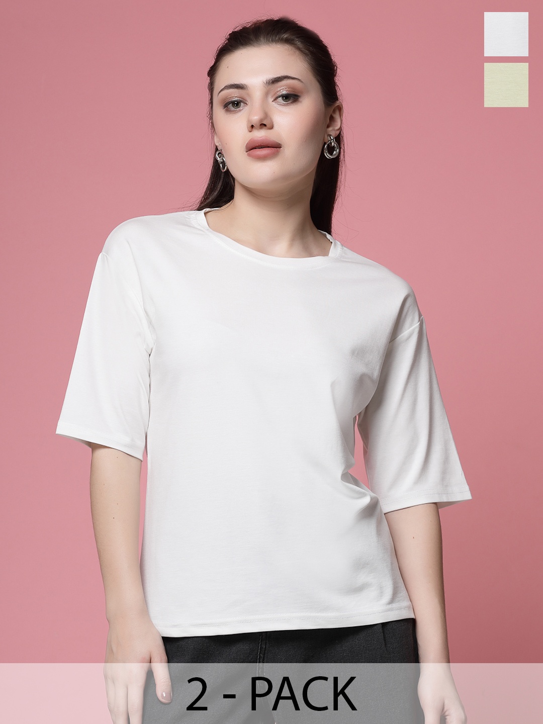 

Clora Creation Pack Of 2 Round Neck T-shirts, White