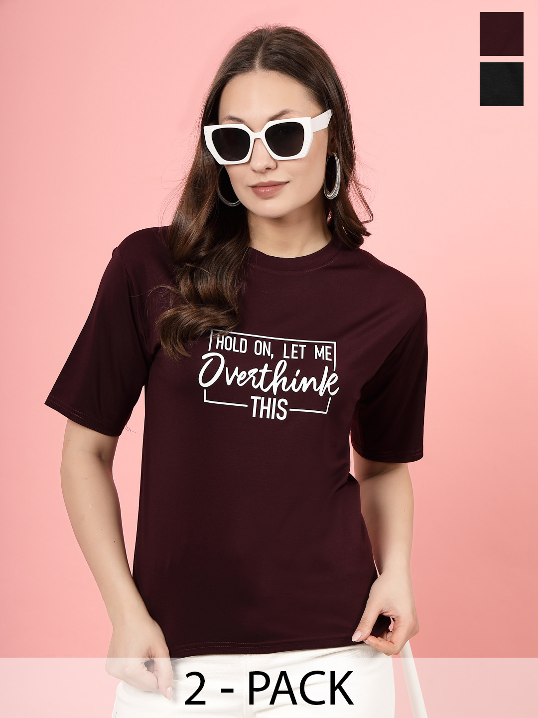 

Clora Creation Pack Of 2 Typography Printed Round Neck Short Sleeves T-shirts, Maroon